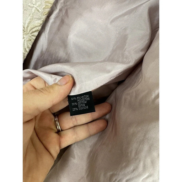 Lafayette 148 Cream Beige Silk Blend Floral Embroidered Cropped Jacket - Picture 10 of 12